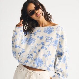 Abercrombie & Fitch Blue Floral Off-the-Shoulder Sweater